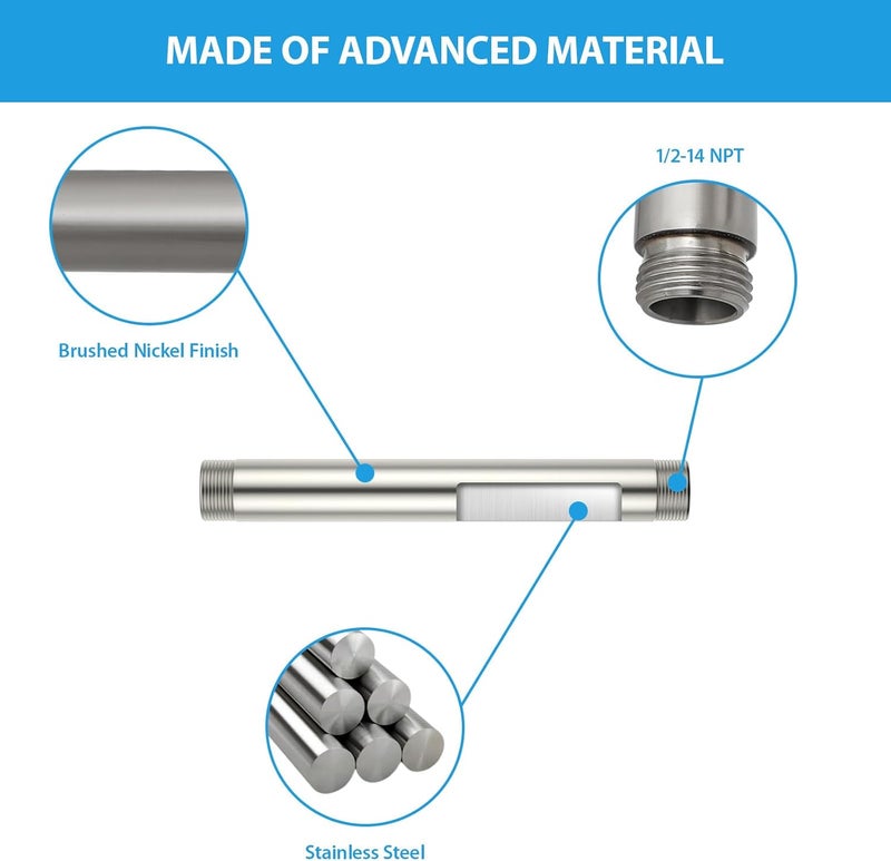 Lordear Shower Arm 6 Inch Brushed Nickel Ceiling Mount Shower Arm and Flange 6” Shower Head Extension Arm Design for Rainfall Showerhead,Round Pipe - Image 2
